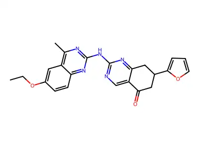 2-[(6-ethoxy-4-methylquinazolin-2-yl)amino]-7-(furan-2-yl)-7,8-dihydroquinazolin-5(6H)-one structure