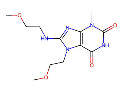 7-(2-Methoxyethyl)-8-(2-methoxyethylamino)-3-methylpurine-2,6-dione structure