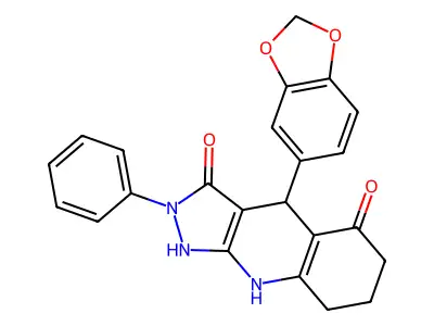 4-(1,3-benzodioxol-5-yl)-3-hydroxy-2-phenyl-2,4,6,7,8,9-hexahydro-5H-pyrazolo[3,4-b]quinolin-5-one structure