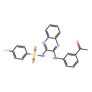 N-(3-((3-acetylphenyl)amino)quinoxalin-2-yl)-4-fluorobenzenesulfonamide structure