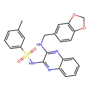 N-[3-(1,3-benzodioxol-5-ylmethylamino)quinoxalin-2-yl]-3-methylbenzenesulfonamide structure