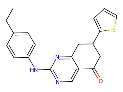 2-[(4-ethylphenyl)amino]-7-(thiophen-2-yl)-7,8-dihydroquinazolin-5(6H)-one structure