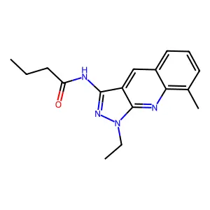 N-(1-ethyl-8-methylpyrazolo[3,4-b]quinolin-3-yl)butanamide structure