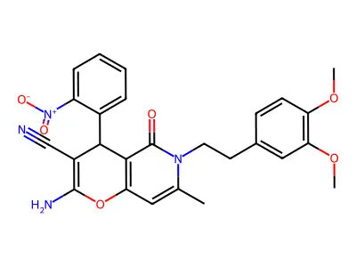 2-amino-6-(3,4-dimethoxyphenethyl)-7-methyl-4-(2-nitrophenyl)-5-oxo-5,6-dihydro-4H-pyrano[3,2-c]pyridine-3-carbonitrile structure