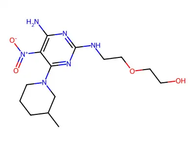 2-(2-((4-amino-6-(3-methylpiperidin-1-yl)-5-nitropyrimidin-2-yl)amino)ethoxy)ethanol structure