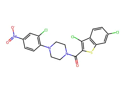 [4-(2-chloro-4-nitrophenyl)piperazin-1-yl]-(3,6-dichloro-1-benzothiophen-2-yl)methanone structure