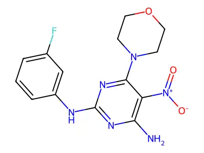 2-N-(3-fluorophenyl)-6-morpholin-4-yl-5-nitropyrimidine-2,4-diamine structure