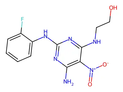 2-[[6-Amino-2-(2-fluoroanilino)-5-nitropyrimidin-4-yl]amino]ethanol structure