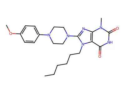 7-hexyl-8-(4-(4-methoxyphenyl)piperazin-1-yl)-3-methyl-1H-purine-2,6(3H,7H)-dione structure