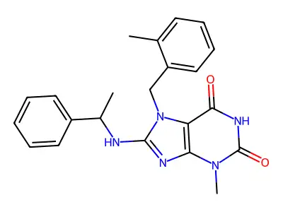 3-Methyl-7-[(2-methylphenyl)methyl]-8-(1-phenylethylamino)purine-2,6-dione structure