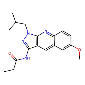 N-[6-methoxy-1-(2-methylpropyl)pyrazolo[3,4-b]quinolin-3-yl]propanamide structure