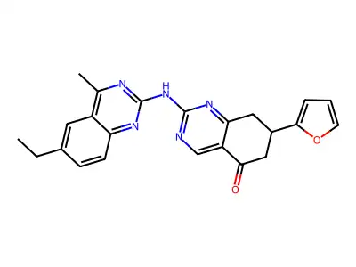 2-[(6-ethyl-4-methylquinazolin-2-yl)amino]-7-(2-furyl)-7,8-dihydroquinazolin-5(6H)-one structure
