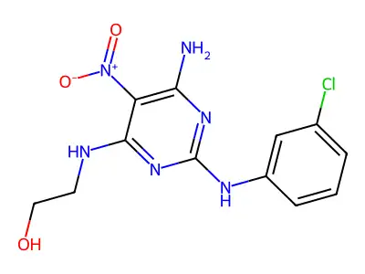 2-[[6-Amino-2-(3-chloroanilino)-5-nitropyrimidin-4-yl]amino]ethanol structure