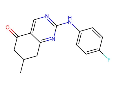 2-[(4-fluorophenyl)amino]-7-methyl-7,8-dihydroquinazolin-5(6H)-one structure