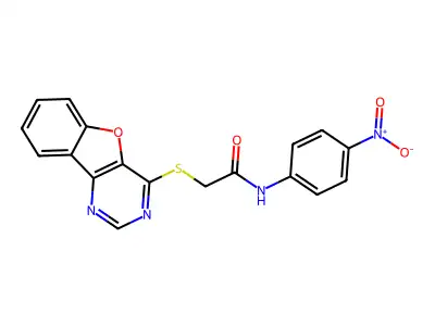 2-(benzofuro[3,2-d]pyrimidin-4-ylthio)-N-(4-nitrophenyl)acetamide structure