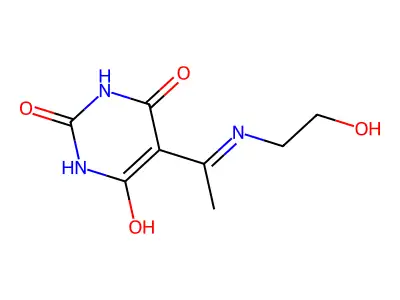 (5Z)-2,6-dihydroxy-5-{1-[(2-hydroxyethyl)amino]ethylidene}pyrimidin-4(5H)-one structure