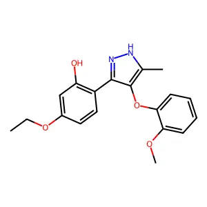 5-ethoxy-2-[4-(2-methoxyphenoxy)-5-methyl-1H-pyrazol-3-yl]phenol structure