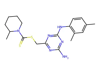 {4-amino-6-[(2,4-dimethylphenyl)amino]-1,3,5-triazin-2-yl}methyl 2-methylpiperidine-1-carbodithioate structure