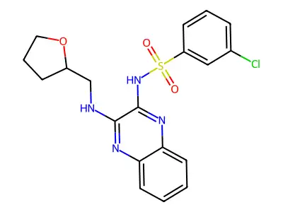 3-chloro-N-[3-(oxolan-2-ylmethylamino)quinoxalin-2-yl]benzenesulfonamide structure