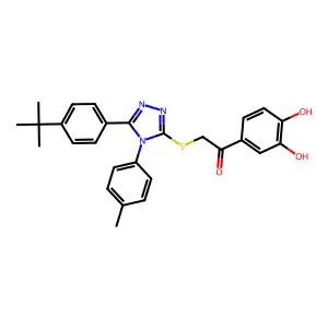 2-{[5-(4-tert-butylphenyl)-4-(4-methylphenyl)-4H-1,2,4-triazol-3-yl]sulfanyl}-1-(3,4-dihydroxyphenyl)ethanone structure