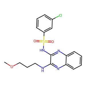 3-chloro-N-(3-((3-methoxypropyl)amino)quinoxalin-2-yl)benzenesulfonamide structure