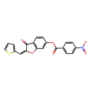 (Z)-3-oxo-2-(thiophen-2-ylmethylene)-2,3-dihydrobenzofuran-6-yl 4-nitrobenzoate structure