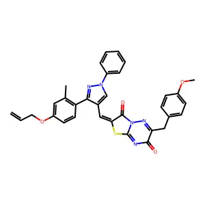 (2Z)-6-(4-methoxybenzyl)-2-({3-[2-methyl-4-(prop-2-en-1-yloxy)phenyl]-1-phenyl-1H-pyrazol-4-yl}methylidene)-7H-[1,3]thiazolo[3,2-b][1,2,4]triazine-3,7(2H)-dione structure