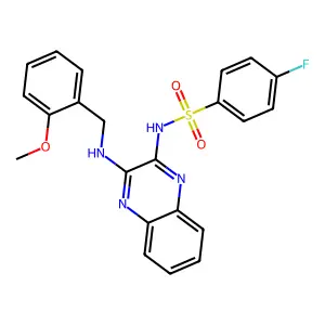 4-fluoro-N-(3-((2-methoxybenzyl)amino)quinoxalin-2-yl)benzenesulfonamide structure