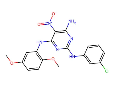2-N-(3-chlorophenyl)-4-N-(2,5-dimethoxyphenyl)-5-nitropyrimidine-2,4,6-triamine structure