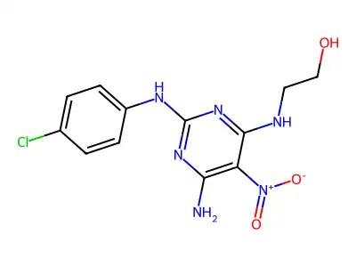 2-[[6-Amino-2-(4-chloroanilino)-5-nitropyrimidin-4-yl]amino]ethanol structure