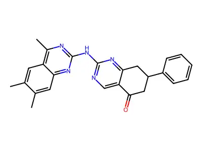7-phenyl-2-[(4,6,7-trimethylquinazolin-2-yl)amino]-7,8-dihydroquinazolin-5(6H)-one structure