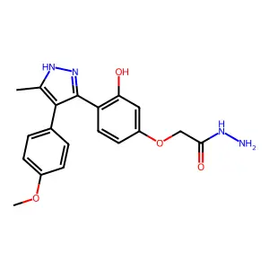 2-{3-hydroxy-4-[4-(4-methoxyphenyl)-5-methyl-1H-pyrazol-3-yl]phenoxy}acetohydrazide structure