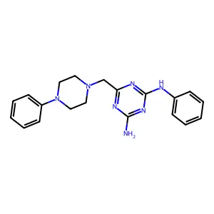 N-phenyl-6-[(4-phenylpiperazin-1-yl)methyl]-1,3,5-triazine-2,4-diamine structure