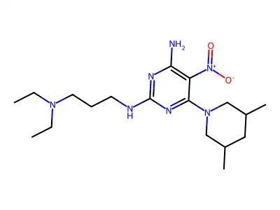 N2-(3-(diethylamino)propyl)-6-(3,5-dimethylpiperidin-1-yl)-5-nitropyrimidine-2,4-diamine structure