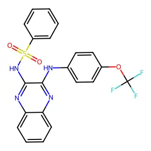 N-{3-[4-(trifluoromethoxy)anilino]-2-quinoxalinyl}benzenesulfonamide structure