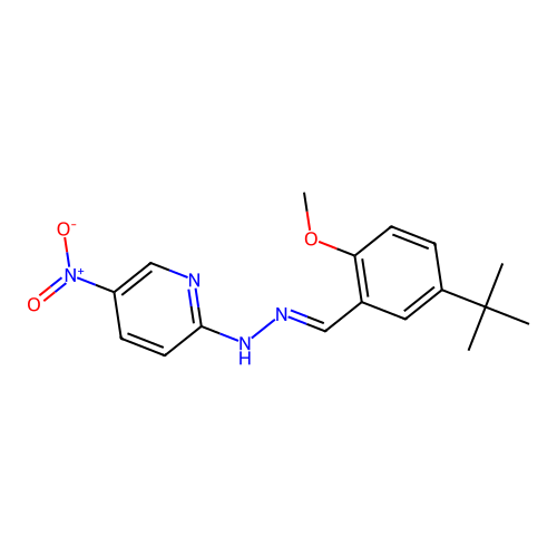 N-[(E)-(5-tert-butyl-2-methoxyphenyl)methylideneamino]-5-nitropyridin-2-amine structure