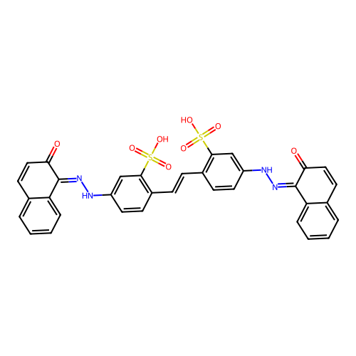 5-[(2E)-2-(2-Oxonaphthalen-1(2H)-ylidene)hydrazin-1-yl]-2-[(E)-2-{4-[(2Z)-2-(2-oxonaphthalen-1(2H)-ylidene)hydrazin-1-yl]-2-sulfophenyl}ethen-1-yl]benzene-1-sulfonic acid structure