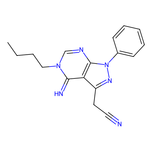 2-(5-Butyl-4-imino-1-phenyl-pyrazolo[3,4-d]pyrimidin-3-yl)acetonitrile structure