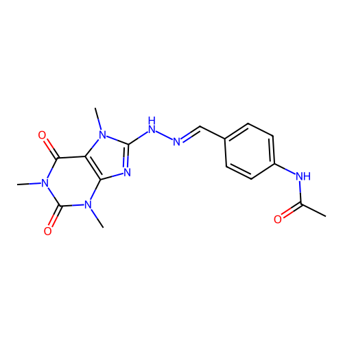 N-(4-{(E)-[2-(1,3,7-Trimethyl-2,6-dioxo-2,3,6,7-tetrahydro-1H-purin-8-yl)hydrazinylidene]methyl}phenyl)acetamide structure