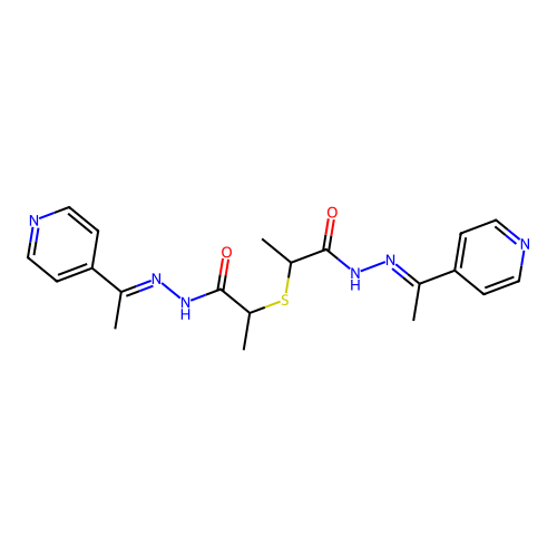 2,2'-Sulfanediylbis{N'-[(1E)-1-(pyridin-4-yl)ethylidene]propanehydrazide} structure