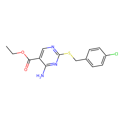 Ethyl 4-amino-2-[(4-chlorophenyl)methylsulfanyl]pyrimidine-5-carboxylate structure