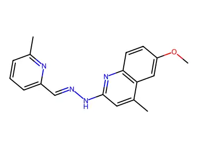 6-methoxy-4-methyl-N-[(6-methylpyridin-2-yl)methylideneamino]quinolin-2-amine structure