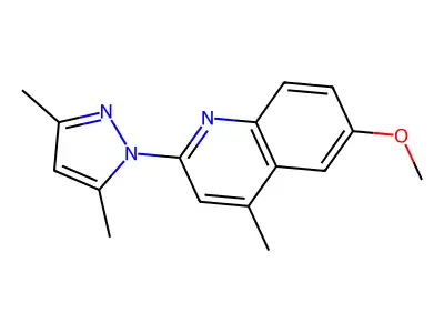 Quinoline, 2-(3,5-dimethyl-1H-pyrazol-1-yl)-6-methoxy-4-methyl- structure