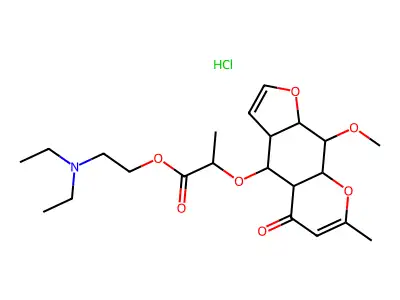 Propionic acid, 2-((9-methoxy-7-methyl-5-oxo-3a,4,4a,8a,9,9a-hexahydro-5H-furo(3,2-g)(1)benzopyran-4-yl)oxy)-, 2-(diethylamino)ethyl ester, hydrochloride structure