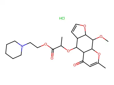 Propionic acid, 2-((9-methoxy-7-methyl-5-oxo-3a,4,4a,8a,9,9a-hexahydro-5H-furo(3,2-g)(1)benzopyran-4-yl)oxy)-, 2-piperidinoethyl ester, hydrochloride structure