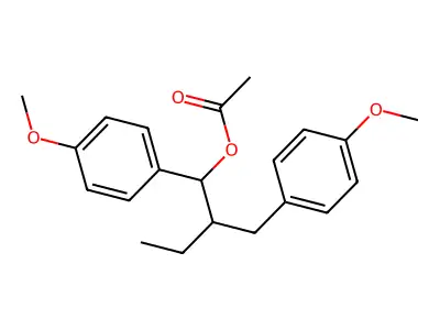 Benzenepropanol, beta-ethyl-4-methoxy-alpha-(4-methoxyphenyl)-, acetate structure