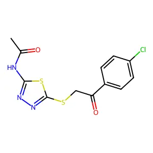 N-[5-[2-(4-chlorophenyl)-2-oxoethyl]sulfanyl-1,3,4-thiadiazol-2-yl]acetamide structure