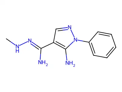 5-amino-N'-(methylamino)-1-phenylpyrazole-4-carboximidamide structure