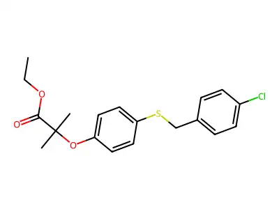 Propanoic acid, 2-(4-((4-chlorophenyl)methylthio)phenoxy)-2-methyl-, ethyl ester structure