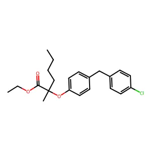 Hexanoic acid, 2-(4-(4-chlorobenzyl)phenoxy)-2-methyl-, ethyl ester, (+-)- structure